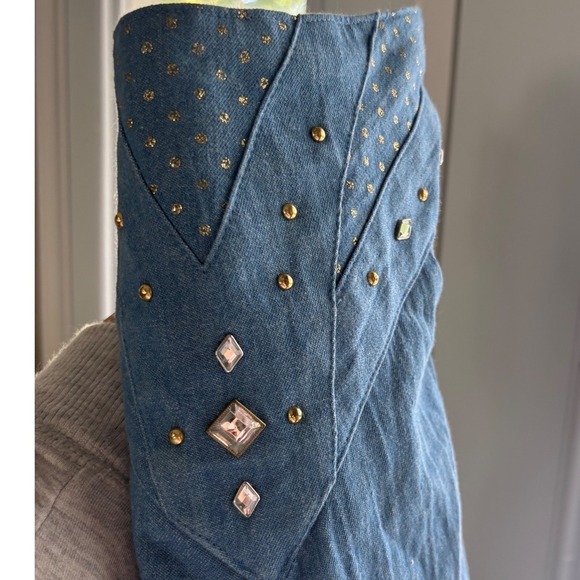 Vintage City Girl Nancy Bolen Long Denim Skirt Size 14 Rhinestone Western Boho - Picture 8 of 9